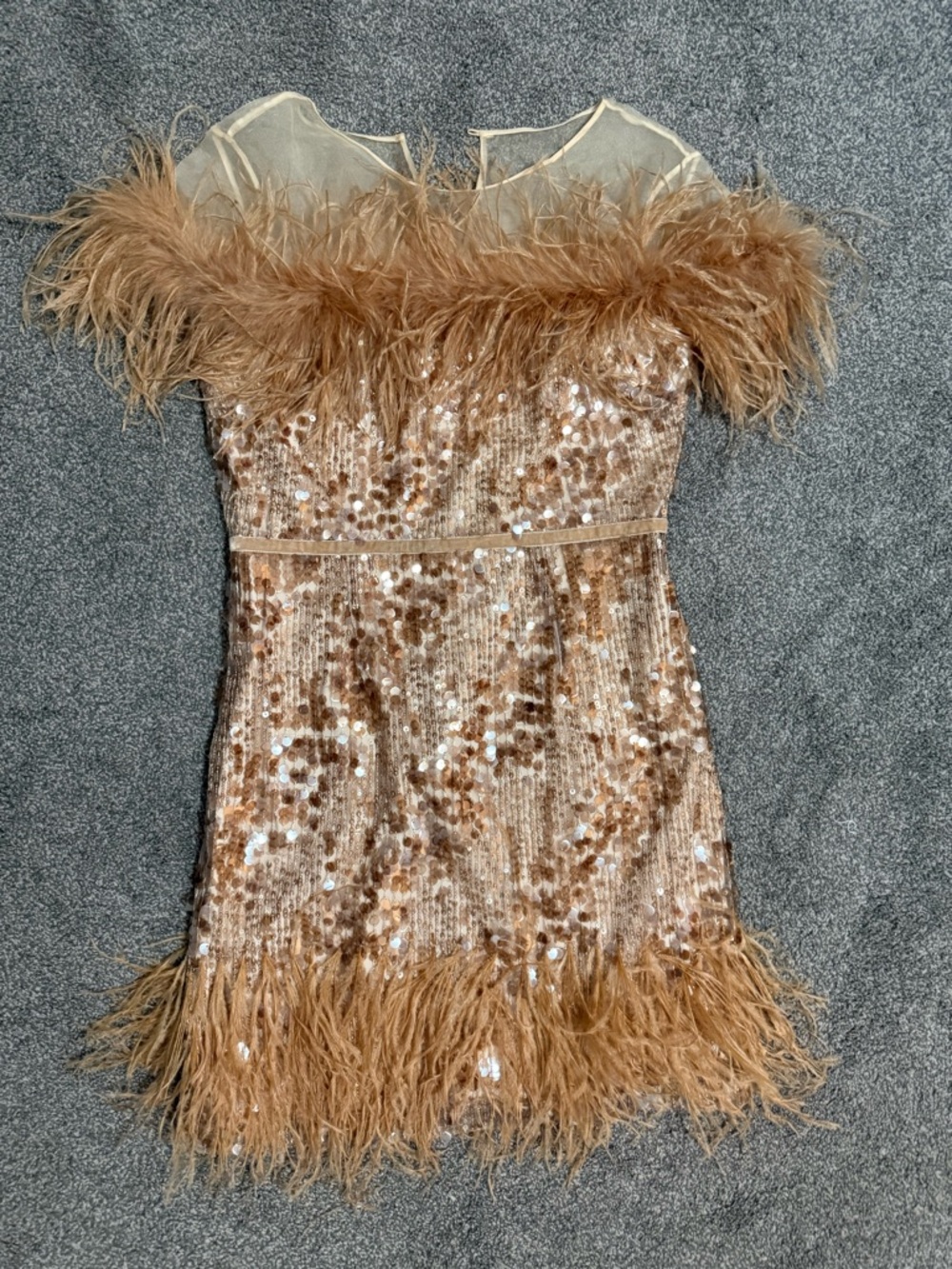Antonio Melani Organza Overlay Cocktail Beaded Feather Dress Size 6